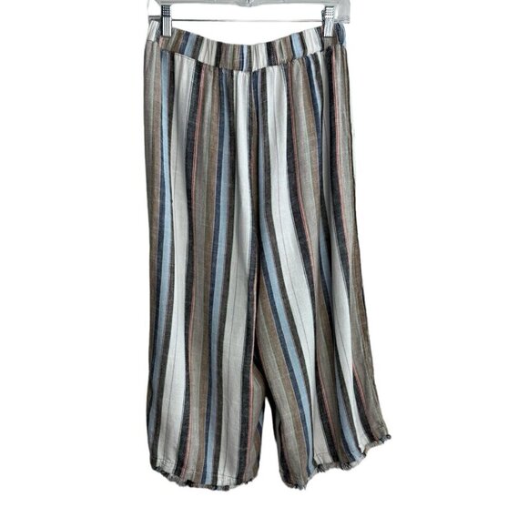 For the Republic Striped Linen-Blend Cropped Wide-Leg Pants Women's Size L - Picture 5 of 9